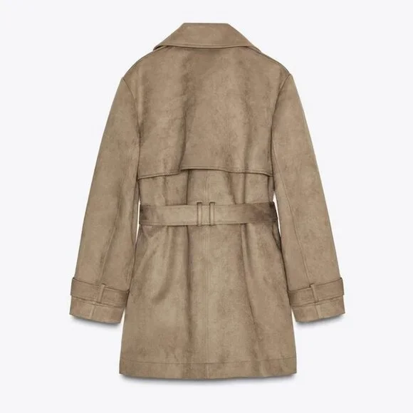 NWT Zara Faux Suede Trench Coat - Picture 6 of 8